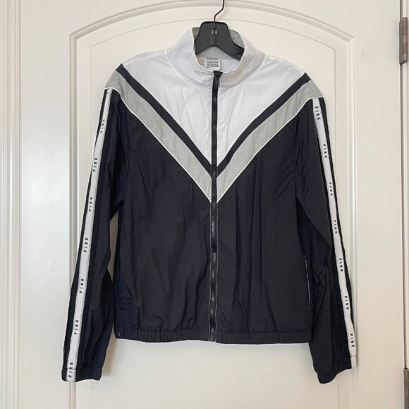 Victoria's Secret Pink XS X Jacket Windbreaker White Black Logo - Picture 2 of 5